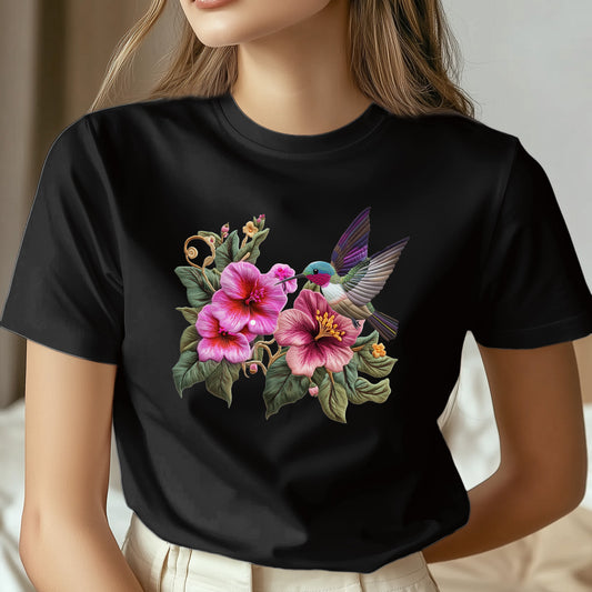 Colorful Hummingbird Flowers T-Shirt