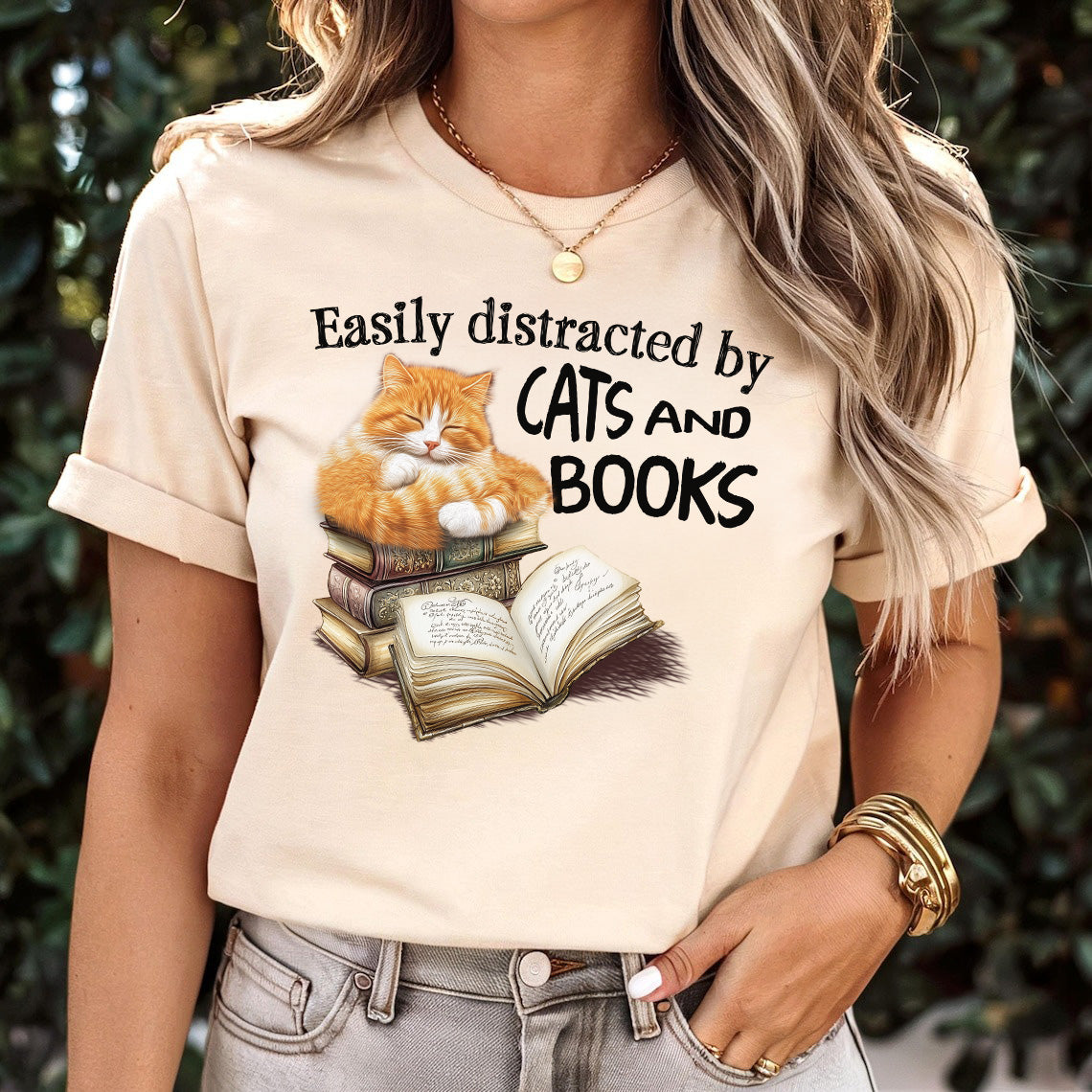 Easily Distracted Cats And Books T-Shirt