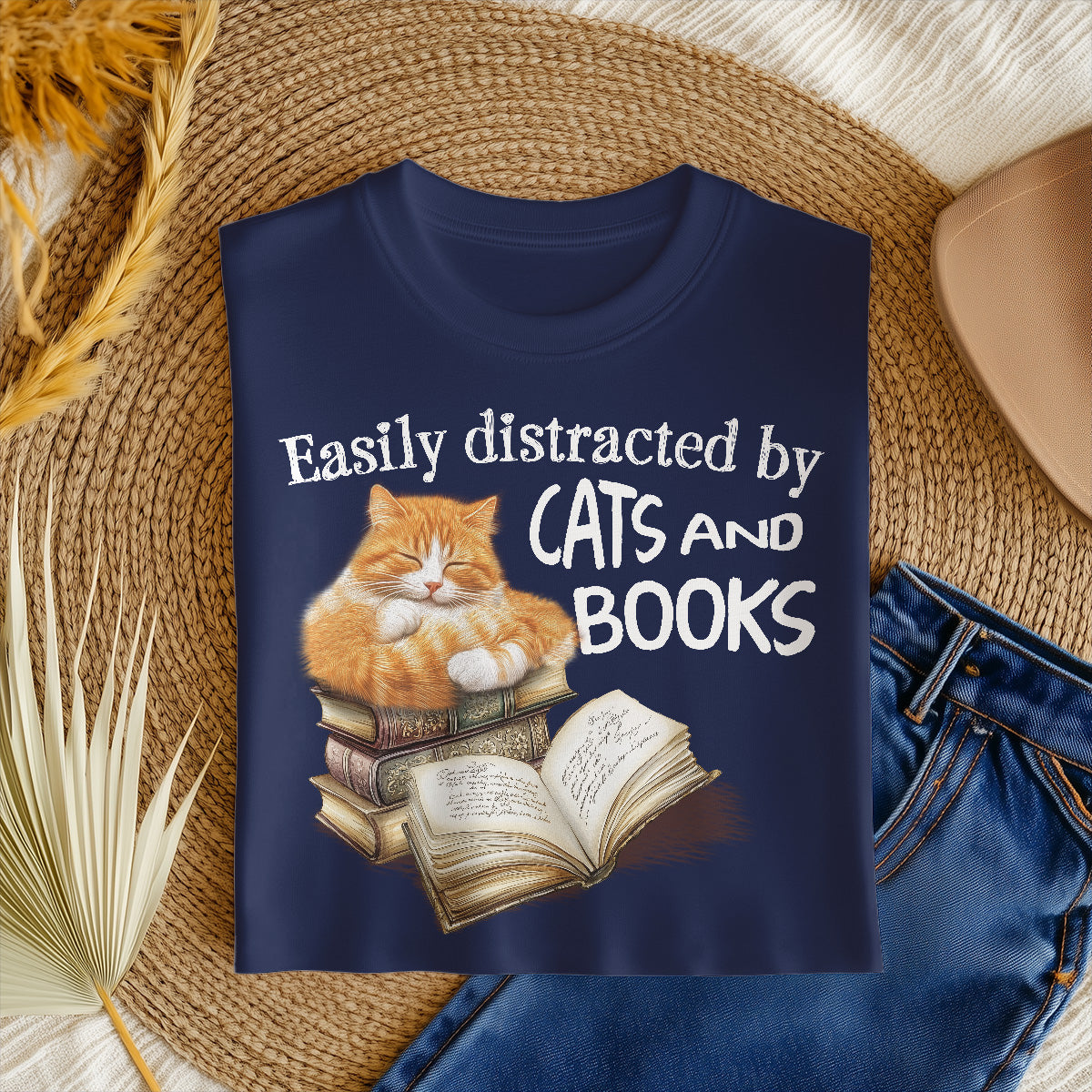 Easily Distracted Cats And Books T-Shirt